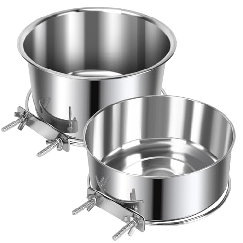 2 x große Futternapf für Hundekäfig, Edelstahl, auslaufsicher, hängende Katzennäpfe mit Klemmhalter, für mittelgroße und große Hunde, große Haustiere (18 x 9,4 cm und 18,1 x 6,3 cm) von Yummy Sam