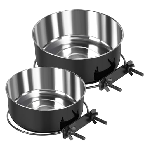 Futternapf für Hunde, Wassernapf für Käfig, Edelstahl, auslaufsicher, zum Aufhängen, mit Klemmhalter, für mittelgroße und große Hunde, große Hunde, große Haustiere, 2 Stück (18 x 6,3 cm und 16,3 x 6,4 Futternapf für Hunde, Wassernapf für Käfig, Edelstahl, auslaufsicher, zum Aufhängen, mit Klemmhalter, für mittelgroße und große Hunde, große Hunde, große Haustiere, 2 Stück (18 x 6,3 cm und 16,3 x 6,4 von Yummy Sam