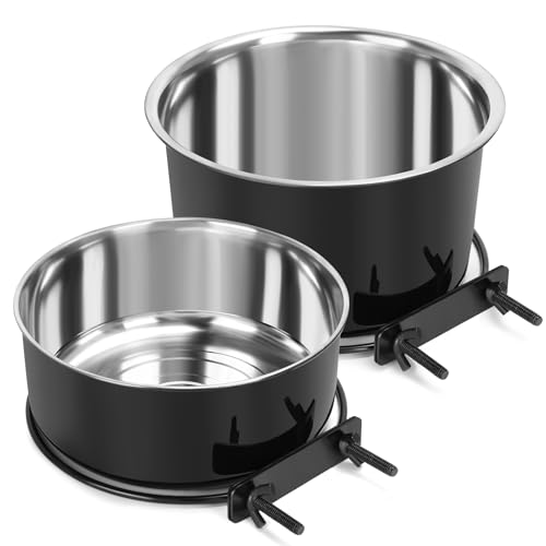 Futternapf für Hunde, Wassernapf für Käfig, Edelstahl, auslaufsicher, zum Aufhängen, mit Klemmhalter, für mittelgroße und große Hunde, große Hunde, große Haustiere, 2 Stück (18 x 8,9 cm und 16,3 x 6,6 Futternapf für Hunde, Wassernapf für Käfig, Edelstahl, auslaufsicher, zum Aufhängen, mit Klemmhalter, für mittelgroße und große Hunde, große Hunde, große Haustiere, 2 Stück (18 x 8,9 cm und 16,3 x 6,6 von Yummy Sam