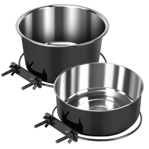 Futternapf für Hunde, Wassernapf für Käfig, Edelstahl, auslaufsicher, zum Aufhängen, mit Klemmhalter, für mittelgroße und große Hunde, große Hunde, große Haustiere, 2 Stück (18 x 9,4 cm und 18,1 x 6,3 von Yummy Sam