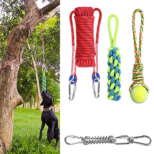 Spring Pole Dog Rope Toy Including 5 m Seil & Spring Pole Kit & 2 Chew Rope Toys, Outdoor Hanging Retractable Exercise Toy Interactive Pull Tug Muscle Builder for Pitbull Medium Large Dogs von Yummy Sam