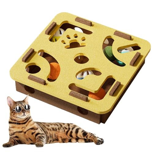 Yumneo Katzen-Puzzle-Spielzeug | Katzen-Puzzle-Box – Glocken-Track-Labyrinth für kleine, mittelgroße und große Rassen, Zahntraining, geistige Stimulation für Wohnzimmer, Kiste, Käfig von Yumneo