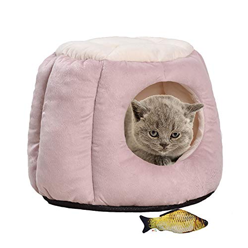 YunNasi Haustierbett Katze & Hund Bett Höhle Ultra Weich Bett Haustiere Bequem Bett für Katzen Waschbar Katzenhaus 40x32cm (M, Pink) von YunNasi