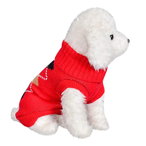 Haustier Hunde Winter warmes Rollkragen Herz Druck Strickjacke Kostüm YunYoud Strickpullover Hundepullover T-Shirt Sweatshirts Mäntel von YunYoud-Haustier Kleidung