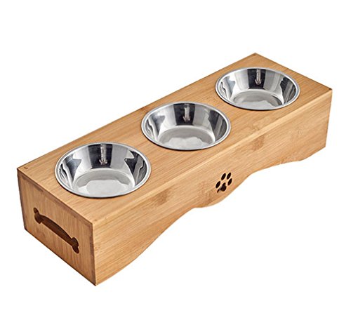 Yuncai Edelstahl Essen Wasser Fütterung Schüssel für Hunde Katzen Bambus Stent Haustier Dreifach Schüssel S von Yuncai