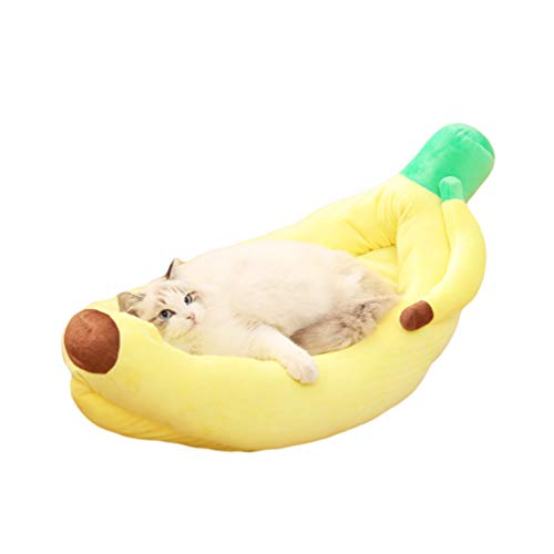 Yuncai Haustier Schlafsofa, Weiches Warmes Hundebett im Bananenstil Katzenbett (Gelb, 51 * 28 * 8CM) von Yuncai