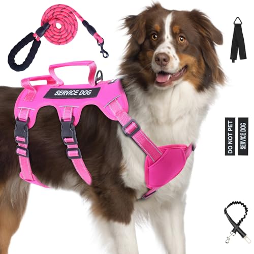 Ausbruchsicheres Hundegeschirr für große und mittelgroße Hunde, 6-Punkt-verstellbar, Service-Hundegeschirr, Geschirr und Leine, kein Ziehen, Hundegeschirr mit Griff, Größe XL, Rosa Ausbruchsicheres Hundegeschirr für große und mittelgroße Hunde, 6-Punkt-verstellbar, Service-Hundegeschirr, Geschirr und Leine, kein Ziehen, Hundegeschirr mit Griff, Größe XL, Rosa von Yungaspy