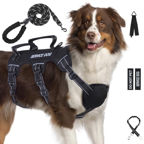 Ausbruchsicheres Hundegeschirr für große und mittelgroße Hunde, Sechs-Punkt-verstellbar, Service-Hundegeschirr, Geschirr und Leine, kein Ziehen, Hundegeschirr mit Griff, Größe XL, Schwarz Ausbruchsicheres Hundegeschirr für große und mittelgroße Hunde, Sechs-Punkt-verstellbar, Service-Hundegeschirr, Geschirr und Leine, kein Ziehen, Hundegeschirr mit Griff, Größe XL, Schwarz von Yungaspy