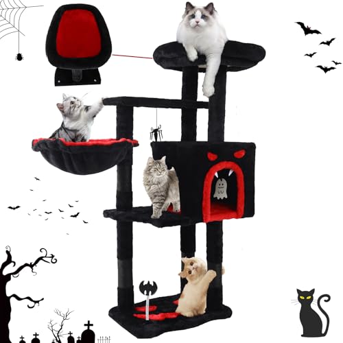 Goth-Katzenbaum für Indoor-Katzen, groß, Erwachsene, 102,9 cm, Goth-Katzenbäume, Turm mit Sargbett, Kratzbaum, Katzen-Möbeltürme mit Hängematte, hoher schwarzer Kätzchenbaum mit Halloween-Spielzeug von Yungaspy