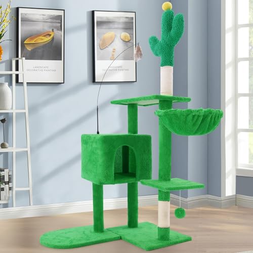 Kaktus-Katzenbaum mit Kratzbaum, hohe Katzenbäume für Indoor-Katzen, große Erwachsene, mehrstöckige, gemütliche Plüsch-Katzenhäuser und Wohnungsmöbel mit Hängematte, Klettertürme für Katzen, 104 cm von Yungaspy