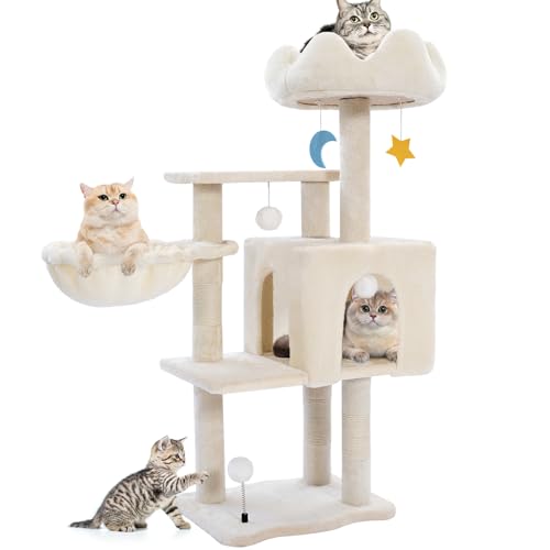 Kratzbaum mit Metallrahmen, Hängematte, 101,6 cm, Katzenbäume für Indoor-Katzen, große Erwachsene, Katzentürme mit Kratzbaum, Katzen-Wohnmöbel mit Wolken-Sitzstange, Kletterturm für Kätzchen (weiß) Kratzbaum mit Metallrahmen, Hängematte, 101,6 cm, Katzenbäume für Indoor-Katzen, große Erwachsene, Katzentürme mit Kratzbaum, Katzen-Wohnmöbel mit Wolken-Sitzstange, Kletterturm für Kätzchen (weiß) von Yungaspy