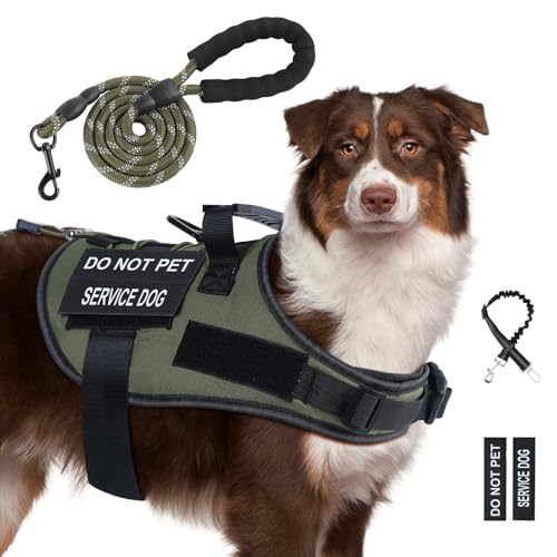 No Pull Hundegeschirr für große und mittelgroße Hunde, Service-Hundegeschirr und Leine, Set mit 4 Patches, verstellbares Hundegeschirr mit Griff, Hundeweste, Geschirre für Training (Grün, XL) von Yungaspy