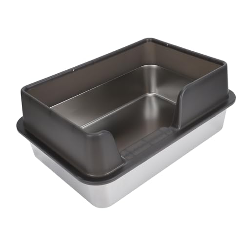 Yunir Katzentoilette, Edelstahl-Katzentoilette mit Hohen Seiten und Seitlichem Zugang, Anti-Haarausfall, Einfache Reinigung, für Kleine und Mittelgroße Haustiere, mit Schaufel (Kleine von Yunir
