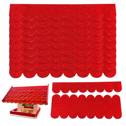 Dachpappe für Vogelhaus, Dachschindeln für Gartenhaus, 32pcs Wasserdichtes Mini Dachpappe Schindeln, Selbstklebende dachpappe für Vogelhaus Nistkasten Hasenstall Insektenhotel (Rot) von Yunlaishaocer