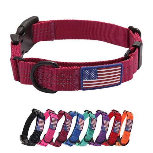 Yunleparks Martingale Hundehalsband, Schnellverschluss-Schnalle, kein Ziehen, reflektierend, rutschfest, für mittelgroße und große Hunde, Training (Weinrot, Größe M, 1 Stück) von Yunleparks