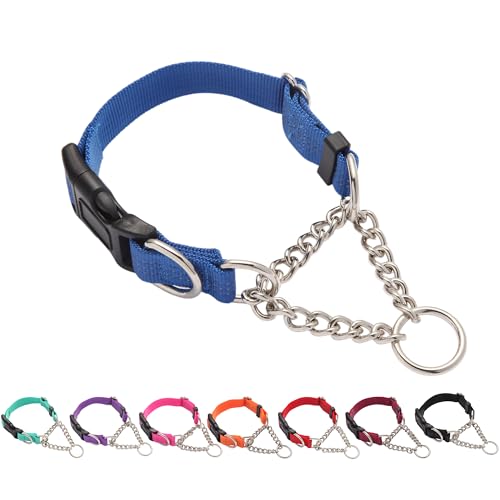 Yunleparks Martingale Hundehalsband mit Schnellverschluss-Schnalle, Stahlkette, kein Ziehen, reflektierend, für mittelgroße und große Hunde (Blau, M) von Yunleparks