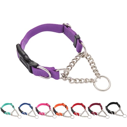 Yunleparks Martingale Hundehalsband mit Schnellverschluss-Schnalle, Stahlkette, kein Ziehen, reflektierend, für mittelgroße und große Hunde (lila, mittelgroß) von Yunleparks