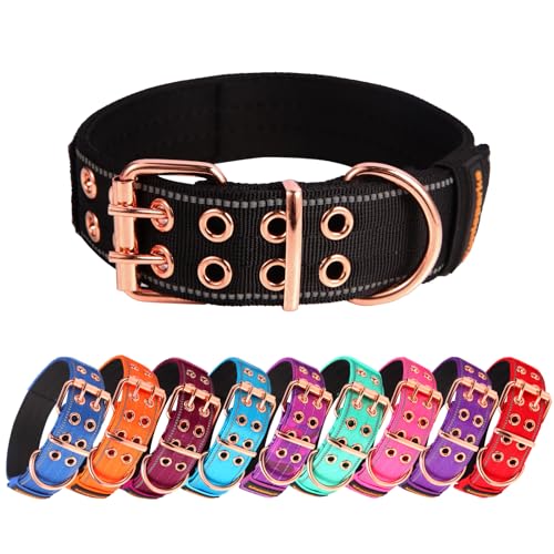 Yunleparks Strapazierfähiges, taktisches Hundehalsband mit Neopren gepolstert und Metallschnalle, reflektierendes Nylon für mittelgroße bis große Hunde (Schwarz, M) von Yunleparks