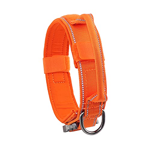 Yunleparks Taktisches Hundehalsband, strapazierfähiges Hundehalsband mit Metallschnalle und Kontrollgriff für mittelgroße und große Hunde Training (Medium, Orange) von Yunleparks