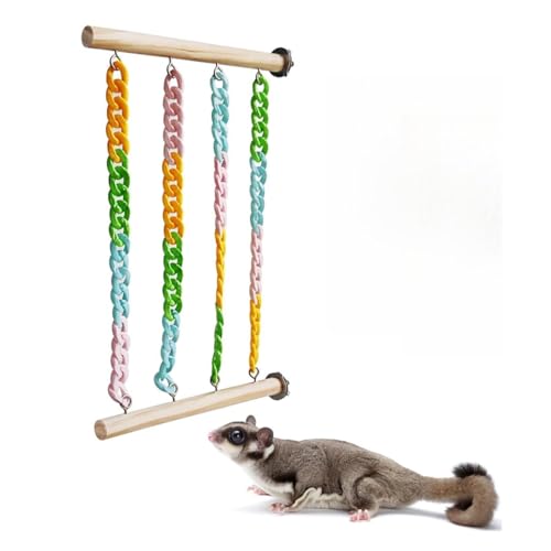 Hängespielzeug aus Holz mit bunten Ketten, Zuckergleiter, Käfigzubehör, Kletterseile, Hängeschaukel, Rattenanreicherung, kleines Haustier-Schaukelspielzeug für Ratten und Vögel, kleine Haustiere Hängespielzeug aus Holz mit bunten Ketten, Zuckergleiter, Käfigzubehör, Kletterseile, Hängeschaukel, Rattenanreicherung, kleines Haustier-Schaukelspielzeug für Ratten und Vögel, kleine Haustiere von Yunmoxiao