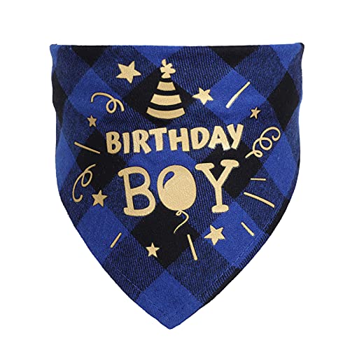 Hunde-Geburtstags-Halstuch, Geburtstagstuch, Dreieckstuch, Hunde-Geburtstag, Junge, Bandana, kariert, niedliches Hunde-Halstuch, Geburtstagsparty-Zubehör (blauer Junge) von Yunmoxiao