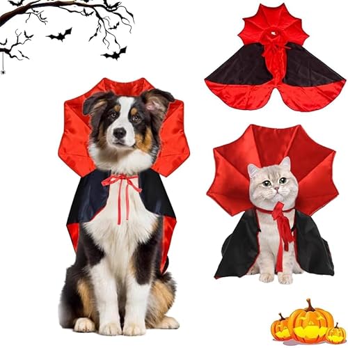 Yunova Halloween Katzenkostüm Vampir Cape, Roter & Schwarzer Umhang mit Klettverschluss für Katzen & Kleine Hunde, L Größe, Haustier Outfit für Party & Foto von Yunova