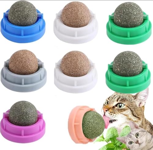 Yunova Katzenminze Ball 4er Set – Selbstklebendes Leckspielzeug für Katzen aus ABS – mit natürlicher Katzenminze, 4,6 × 4,2 cm – Beschäftigung für Wohnungskatzen von Yunova