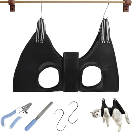 Yunova Katzenpflege‑Hängematte Set – Polyester mit Krallenschneider, Feile & verstellbaren Gurten – atmungsaktiv & rutschfest – ideal für Katzen & kleine Hunde – Fell‑ & Nagelpflege zu Hause von Yunova