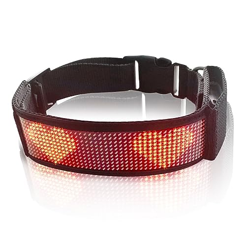 LED-Hundehalsband, Wiederaufladbares, Leuchtendes Sicherheitshalsband für Hunde, über Bluetooth Programmierbar, APP-gesteuert, Personalisierter Text und Grafiken (Rot) von Yunseity