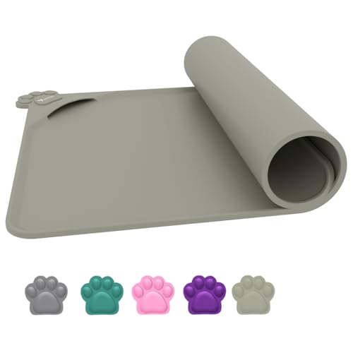 wasserdichte Futtermatten für Haustiere mit hohen Lippen, Silikonmatte, rutschfeste Tierfuttermatte für Hunde, Katzen mit verhindern, DASS Wasser nach unten geht (Beige, 48x30) von Yuntrav