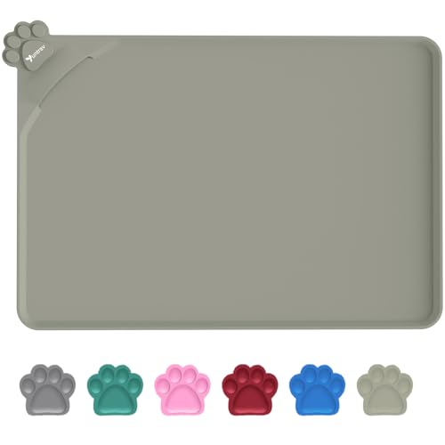 wasserdichte Futtermatten für Haustiere mit hohen Lippen, Silikonmatte, rutschfeste Tierfuttermatte für Hunde, Katzen mit verhindern, DASS Wasser nach unten geht (Beige, 55 x 38 cm) von Yuntrav