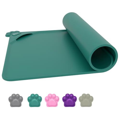 wasserdichte Futtermatten für Haustiere mit hohen Lippen, Silikonmatte, rutschfeste Tierfuttermatte für Hunde, Katzen mit verhindern, DASS Wasser nach unten geht (Grün, 48*x30) von Yuntrav
