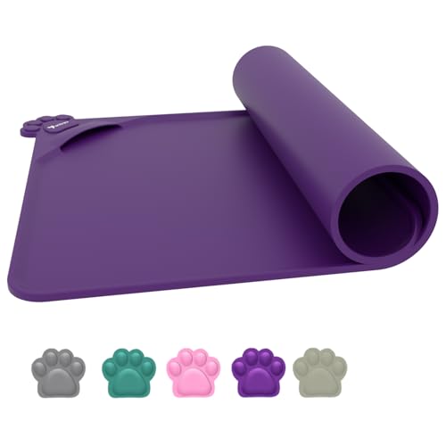 wasserdichte Futtermatten für Haustiere mit hohen Lippen, Silikonmatte, rutschfeste Tierfuttermatte für Hunde, Katzen mit verhindern, DASS Wasser nach unten geht (Purple, 48x30) von Yuntrav