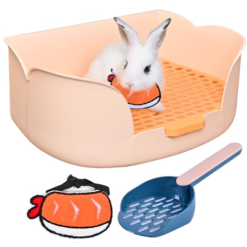 Yuoaes Große Kaninchentoilette (43,2 x 30,2 x 15,7 cm) Kleintierstreu, Haustier-WC, Töpfchentrainer, Eckstreu, Bettkasten für Kaninchen, Meerschweinchen, leicht zu reinigen, Orange von Yuoaes