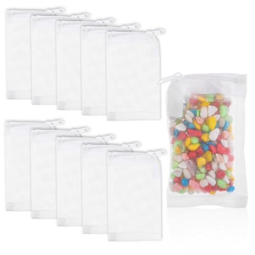 Yuomeaz 10 x Medienbeutel für Aquarium-Filtertasche, Nylon-Aquarium-Medientasche, wiederverwendbare Filternetzbeutel für Aquarium, Aktivkohle, Keramikringe, Bälle, Teich, mit Kunststoff-Reißverschluss von Yuomeaz