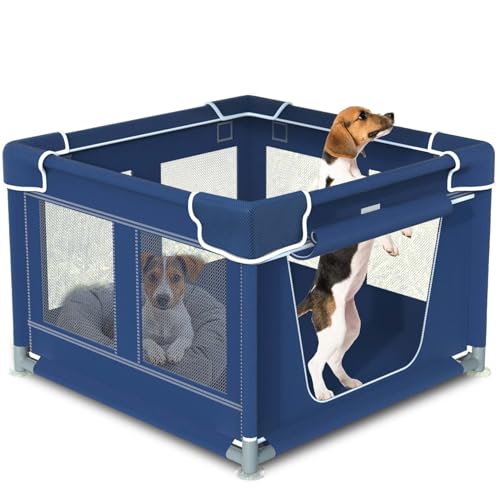 Laufstall für Hunde, 107,7 x 107,7 x 65,6 cm, faltbar, tragbar, weich, Welpenlaufstall mit Tor, verdicktes Stoffgeflecht, Hundezaun mit hochfestem Nylon-Drahtgeflecht, für drinnen und draußen, Laufstall für Hunde, 107,7 x 107,7 x 65,6 cm, faltbar, tragbar, weich, Welpenlaufstall mit Tor, verdicktes Stoffgeflecht, Hundezaun mit hochfestem Nylon-Drahtgeflecht, für drinnen und draußen, von Yurnomy