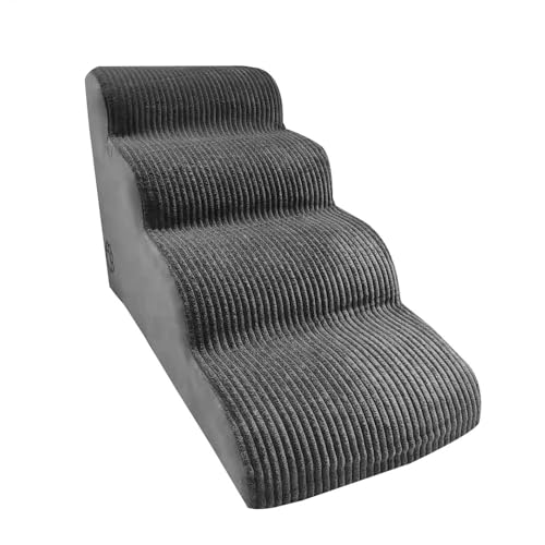 Yurosuis Haustiertreppe für Bett, 4 Stufen Hunderampen aus Schaumstoff mit hoher Dichte, Flexible Hundestufen für hohe Sofas, Betten, atmungsaktive Haustiertreppen zum Klettern auf der Couch von Yurosuis
