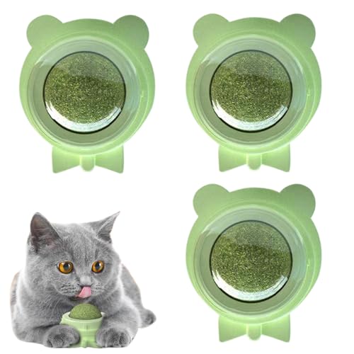 Yurosuis Katzenminze Ball,3 Stück Wand Katzenminze Bälle - Sicher Zu Lecken Kauspielzeug Gesichtskratzer Zur Bereicherung Zum Beissen Zahnen Spiel - Spaß für Drinnen und Draußen von Yurosuis