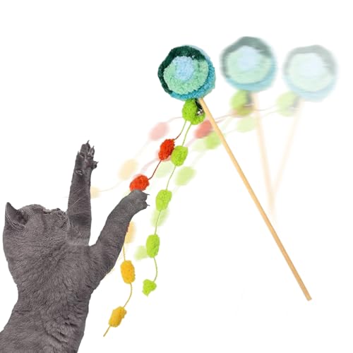 Yurosuis Katzenstab Spielzeug,Indoor Kätzchen Interaktives Lolli Spielzeug - Spiel Bewegung Langeweile Reduzieren Angel mit Glöckchen für Katzen Zuhause drinnen draußen von Yurosuis