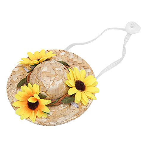 Sombrero-Hut für Haustiere, Mini-Strohhut, Haustier-Geburtstagsparty-Hüte mit Blumen für kleine und mittelgroße Hunde/Katzen (Gelb, XS) von Yusat