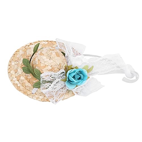 Sombrero-Hut für Haustiere, Mini-Strohhut, Haustier-Geburtstagsparty-Hüte mit Blumen für kleine und mittelgroße Hunde/Katzen (weiß, blau, grün, Blumen, XS) von Yusat