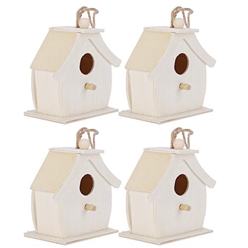 Yusat 4 Mini-Vogelhäuser aus Holz Zum Aufhängen, Vogelnester, Ornamente für den Außenbereich, Garten, Balkon, Innenhof von Yusat