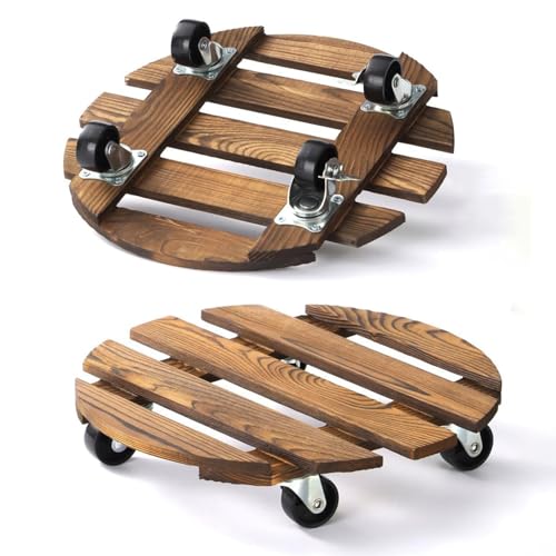 YushengTai 2 Stück Pflanzenroller Rund Ø 30 x 6.7 cm, Pflanzenroller mit Lenkrollen, Rollbrett Pflanzen 100 Kg Tragkraft, für den Innen- und Außenbereich von YushengTai