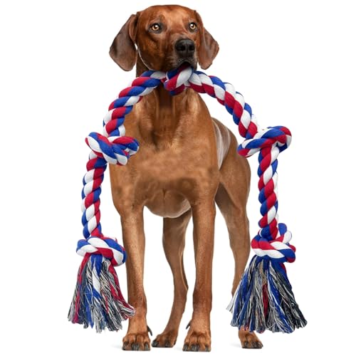 YushengTai Hundespielzeug Knoten Tau, Hundespielzeug UnzerstöRbar FüR GroßE Und Mittlere Hund, Hundespielzeug GroßE Hunde FüR ZäHne Reinigung, 5 Knoten, 100% Baumwolle - 95 cm XXL von YushengTai