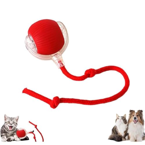 Rolling Ball, Bewegliches Katzenspielzeug, Interactive Cat Toys Rolling Ball, Interaktiver Elektrischer Katzenball Mit Puzzle-Funktionen, Interaktives Hunde Ball Spielzeug mit USB Aufladbar (Rot) von YuuFcy