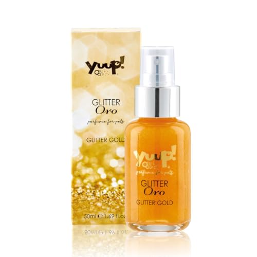 Yuup!® Fashion Glitter Gold: Goldfarbenes parfümiertes Glitzerspray für Hundefell (50 ml) von Yuup