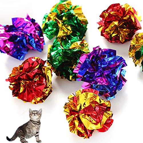 Yyooo 48 Stück Mylar-Kugeln Katzenspielzeug – Glänzender Knister-Sound, glänzender Ring, Papier, Kätzchen, interaktives Spielzeug für Teaser Katzenspielzeug von Yyooo