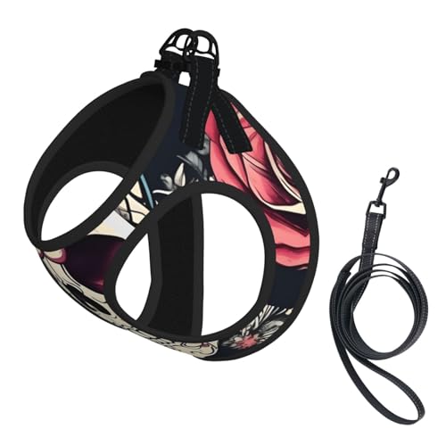 Hundegeschirr und Leine, Set mit Blumen und Totenkopf, atmungsaktiv, verstellbar, ausbruchsicher, für Katzen und Hunde Hundegeschirr und Leine, Set mit Blumen und Totenkopf, atmungsaktiv, verstellbar, ausbruchsicher, für Katzen und Hunde von Yyoretp