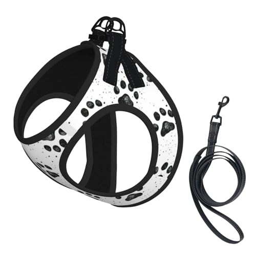 Hundegeschirr und Leine, Set mit Pfotenmuster, atmungsaktiv, verstellbar, ausbruchsicher, Weste für Katzen und Hunde von Yyoretp