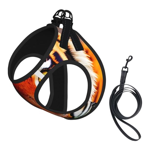 Hundegeschirr und Leine, Set mit Tigerstreifen, atmungsaktiv, verstellbar, ausbruchsicher, Orange Hundegeschirr und Leine, Set mit Tigerstreifen, atmungsaktiv, verstellbar, ausbruchsicher, Orange von Yyoretp